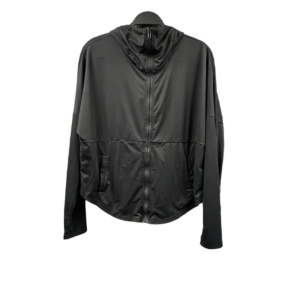 Shein Womens Large Black Full-Zip Hooded Shirt Jacket Lightweight Casual